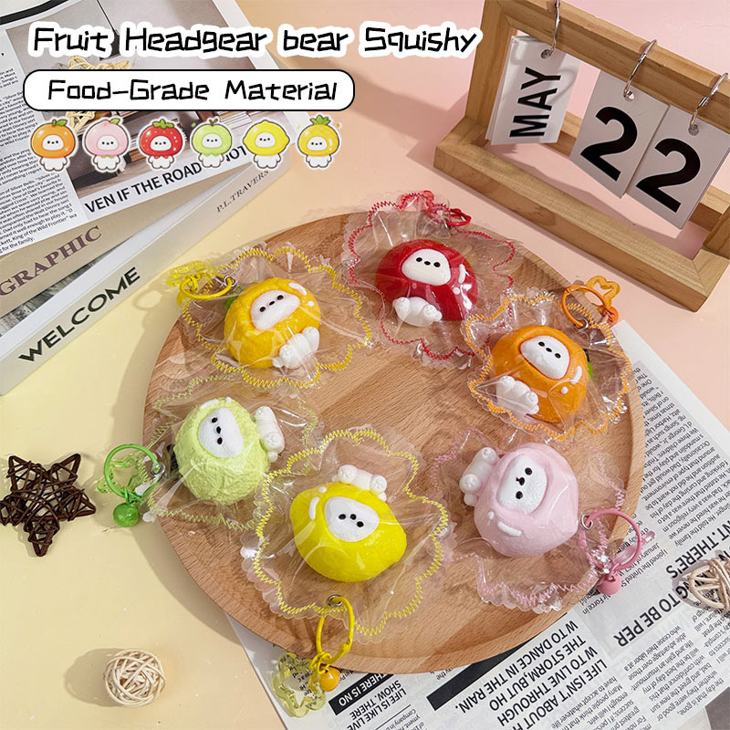 Juguete Squishy de oso con tocado de frutas