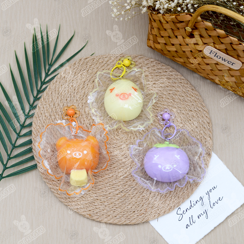 Relax Bear 3 Squishy silicone desk squishy toys with keychain charm